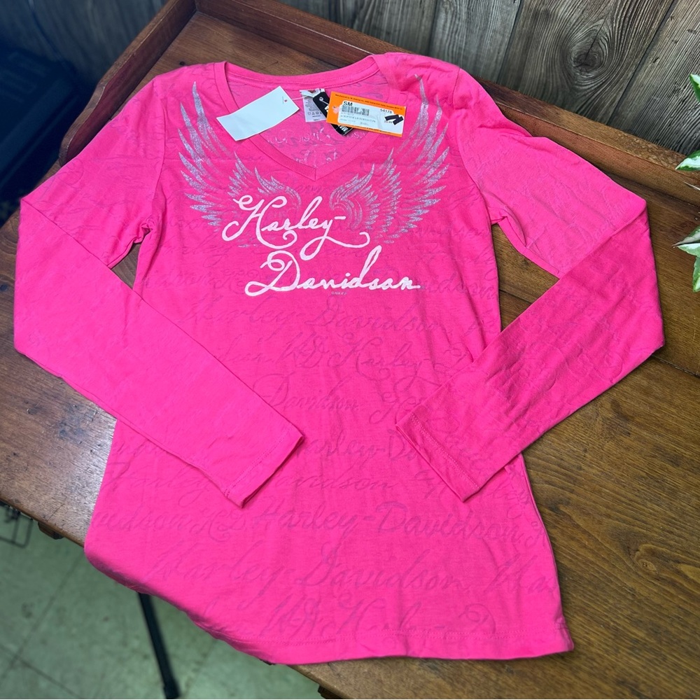 Pink Harley Davidson Angel Wing L/S T-shirt